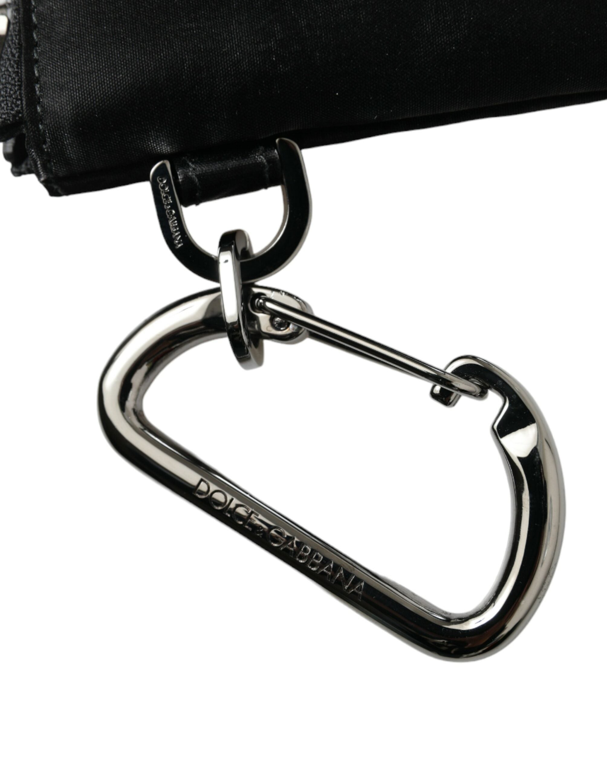 Dolce & Gabbana Black Nylon Logo Plaque Keychain Bag Clutch